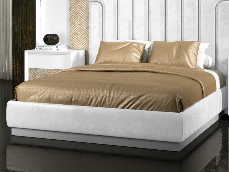 Cama completa con cabecero XXL tapizado y lacado de diseño moderno - ANIK