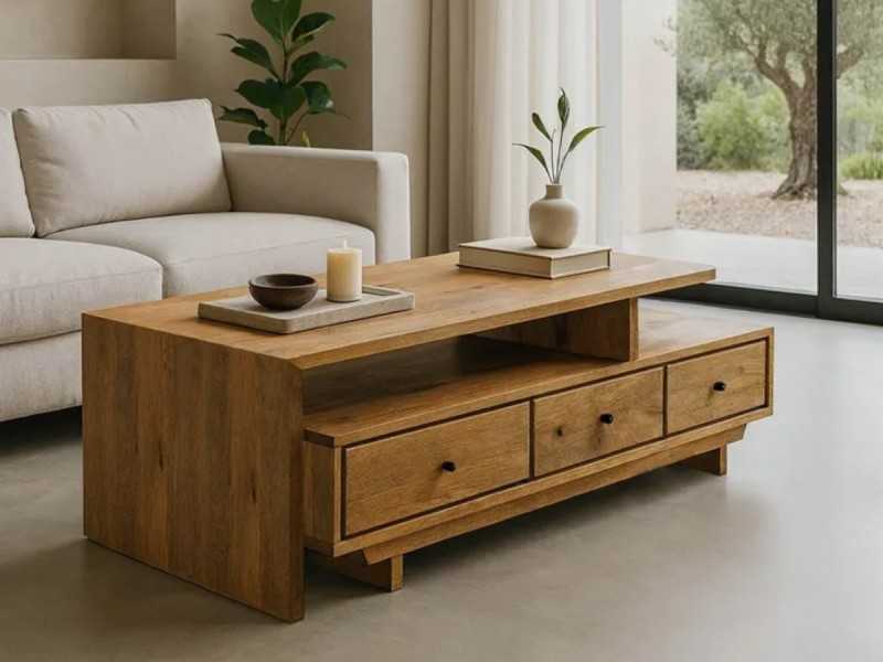 Wooden coffee table with drawers - BRIDGE