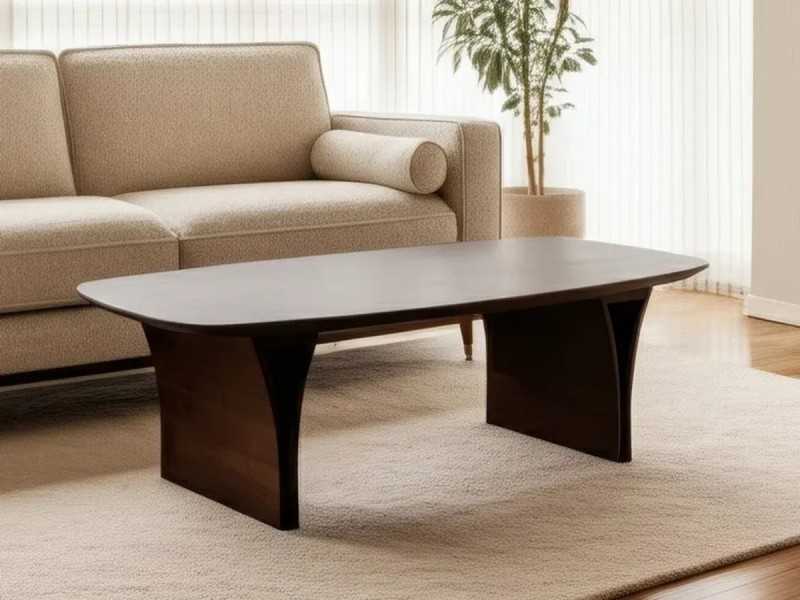 Table basse en bois avec plateau ovale en forme de tonneau - NOWWEN