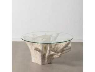 Mesa de centro redonda de madera y cristal - TROPEA BLANCO 2