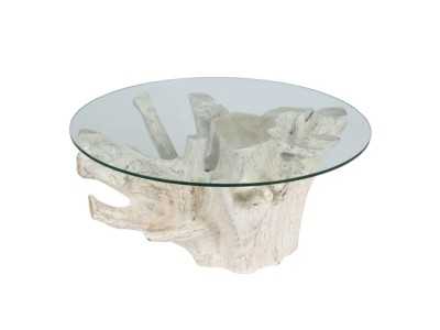 Round coffee table in wood and glass - TROPEA BLANCO