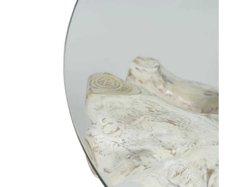 Mesa de centro redonda de madera y cristal - TROPEA BLANCO