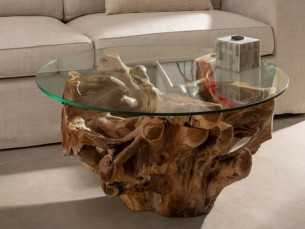 Table basse ronde en bois et verre - TROPEA