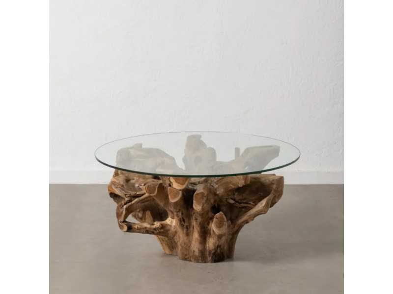 Round coffee table in wood and glass - TROPEA