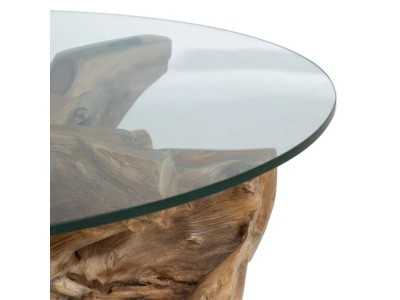 Round coffee table in wood and glass - TROPEA