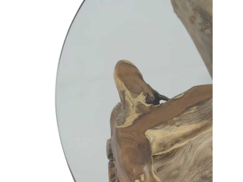 Mesa de centro redonda de madera y cristal - TROPEA