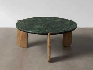 Round wooden coffee table with marble top - TERTE