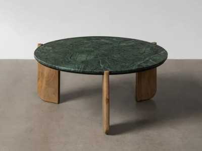 Mesa de centro redonda de madera con tapa de mármol - TERTE