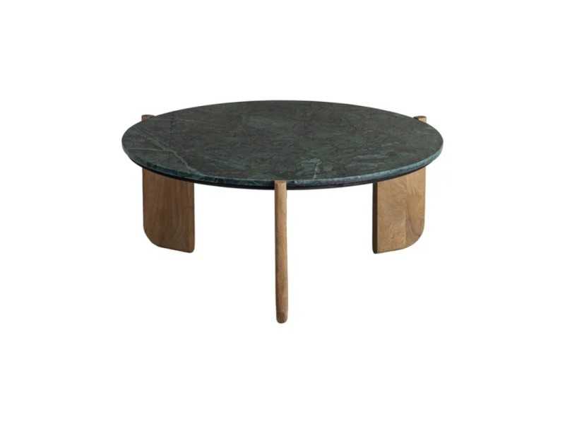 Table basse ronde en bois avec plateau en marbre - TERTE
