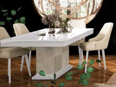 Dining table with a designer fixed top and lacquered finish - AUDRY