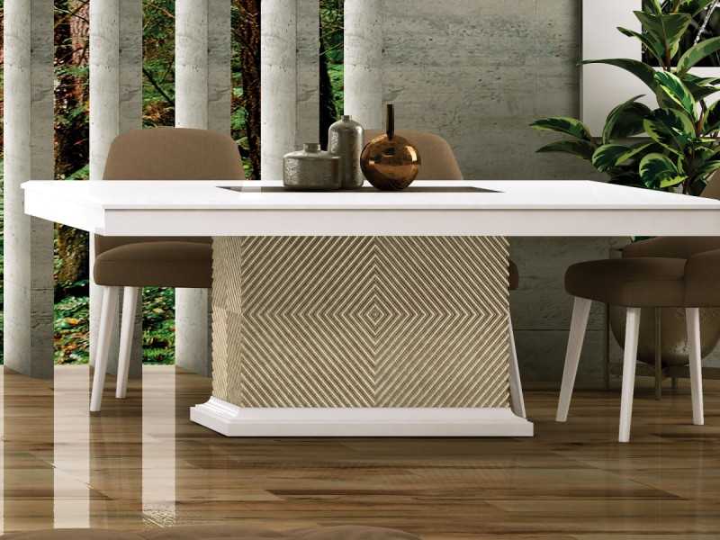 Table de salle à manger avec plateau fixe design et finition laquée - AUDRY