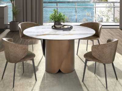 Round table with fixed porcelain marble top and stainless steel base - ABACO ROND