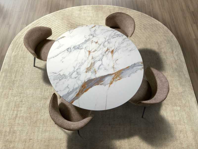 Table ronde avec plateau fixe en marbre porcelaine et piètement en acier inoxydable - ABACO ROND