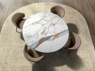 Round table with fixed porcelain marble top and stainless steel base - ABACO ROND