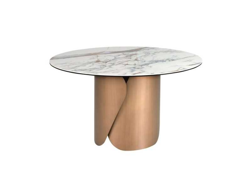 Table ronde avec plateau fixe en marbre porcelaine et piètement en acier inoxydable - ABACO ROND