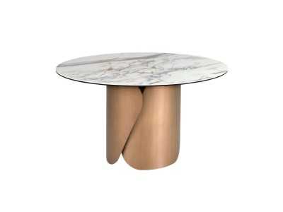 Table ronde avec plateau fixe en marbre porcelaine et piètement en acier inoxydable - ABACO ROND