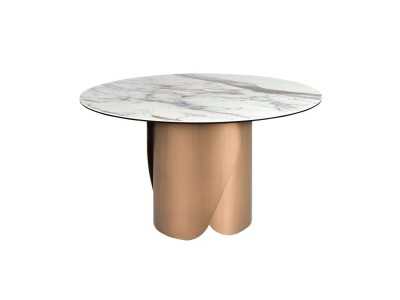 Table ronde avec plateau fixe en marbre porcelaine et piètement en acier inoxydable - ABACO ROND