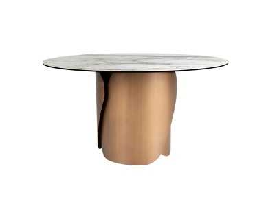 Mesa redonda con tapa fija de mármol porcelánico y base en acero inoxidable - ABACO ROND
