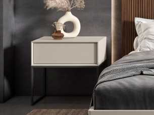 Bedside table with 1 drawer, lacquered finish and lacquered steel base - ABRANO
