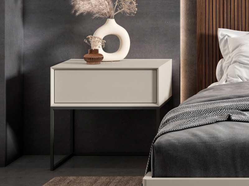Bedside table with 1 drawer, lacquered finish and lacquered steel base - ABRANO