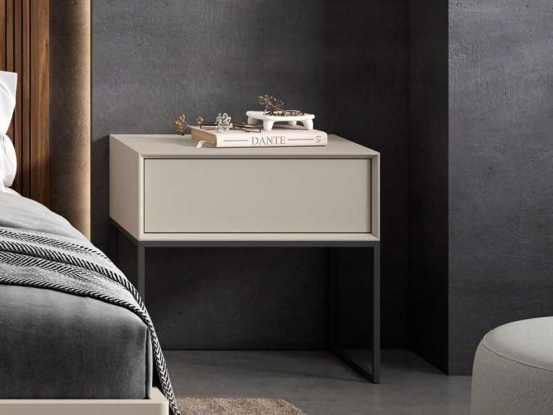 Bedside table with 1 drawer, lacquered finish and lacquered steel base - ABRANO