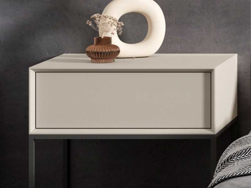 Bedside table with 1 drawer, lacquered finish and lacquered steel base - ABRANO