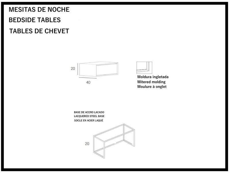 Mesita de noche de 1 cajón lacada y base de acero lacado - ABRANO