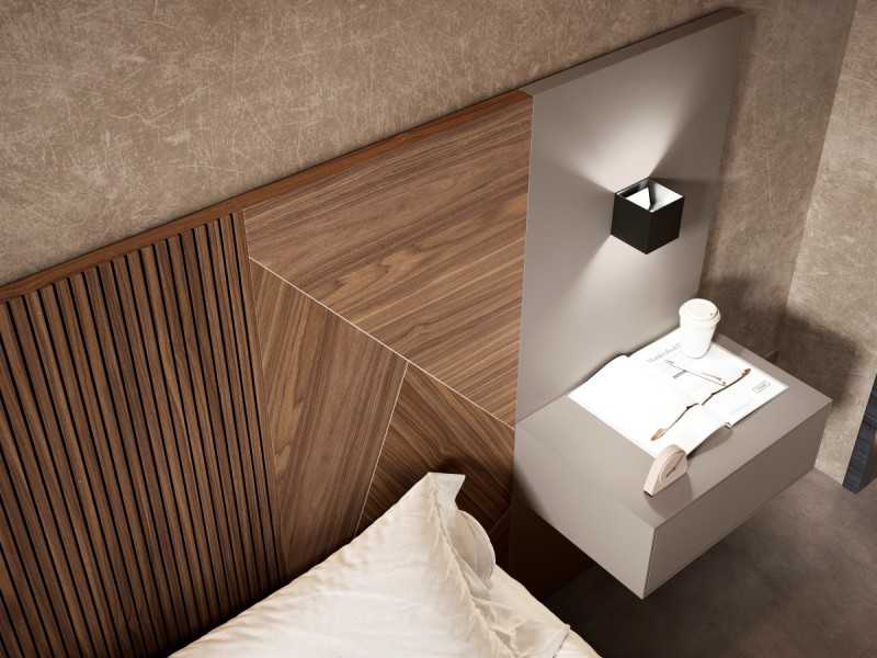 Lit design complet avec tête de lit XXL et table de chevet à 1 tiroir - ABÉLARD