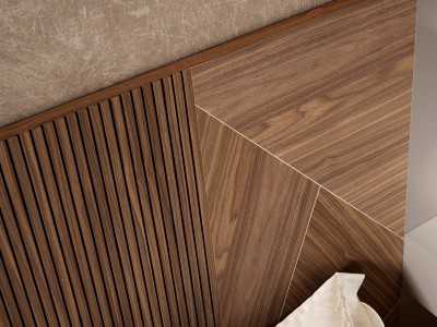 Complete designer bed with XXL headboard and 1 drawer bedside tables - ABÉLARD