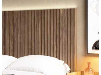 Cama completa de nogal americano alistonado ,luz led y base de cama volada - BERGEN