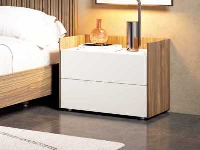 Wooden and lacquered bedside table with 2 drawers - BERGEN