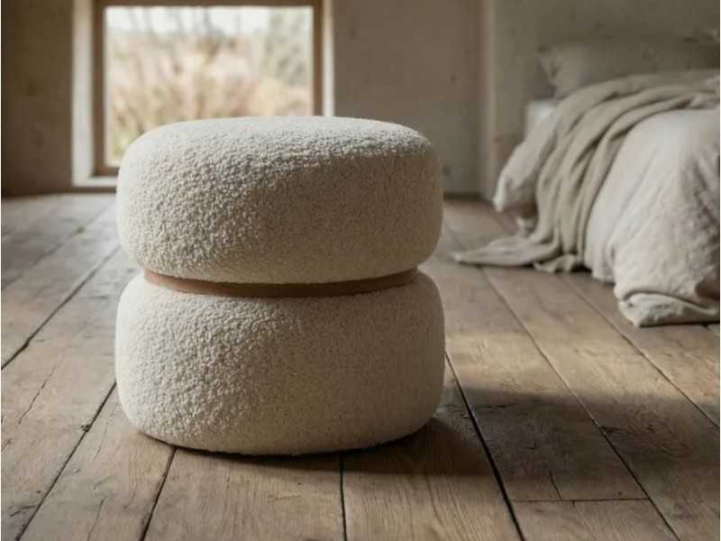 Upholstered designer pouff - LUX CREMA