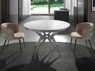 Table ronde extensible avec plateau en céramique et piètement en acier inoxydable - ADELYN