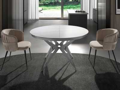 Extendable round table with ceramic top and stainless steel base - ADELYN