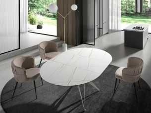 Table ronde extensible avec plateau en céramique et piètement en acier inoxydable - ADELYN 2