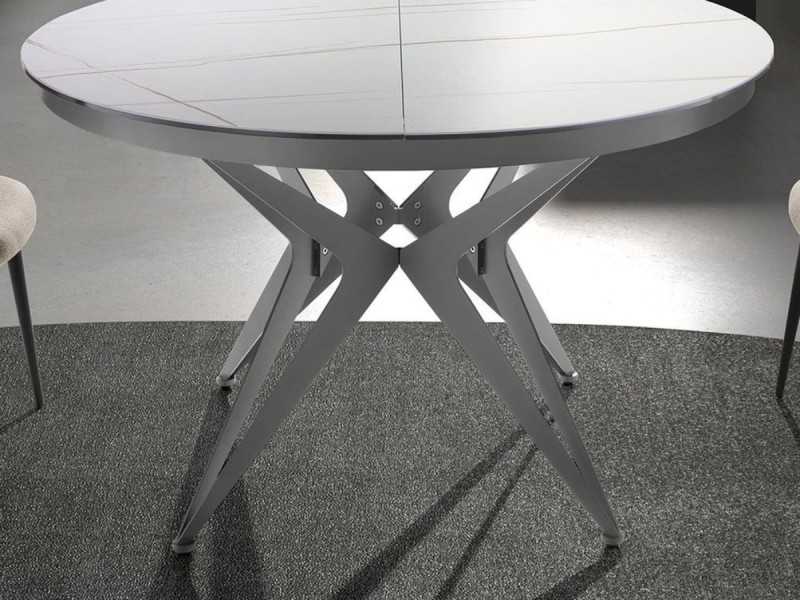 Mesa extensible redonda con tapa cerámica y base en acero inoxidable - ADELYN