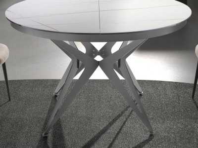 Table ronde extensible avec plateau en céramique et piètement en acier inoxydable - ADELYN