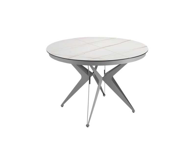Table ronde extensible avec plateau en céramique et piètement en acier inoxydable - ADELYN