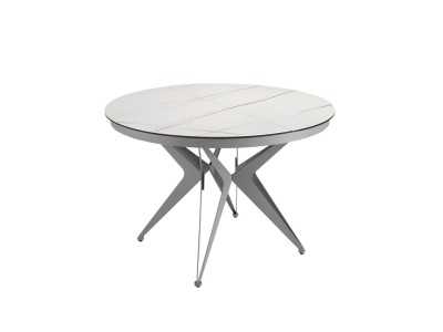 Extendable round table with ceramic top and stainless steel base - ADELYN