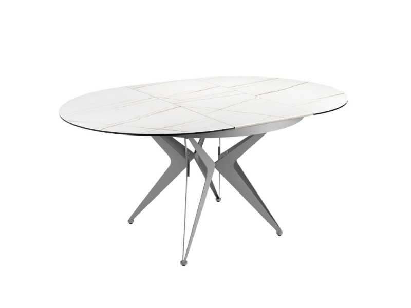 Extendable round table with ceramic top and stainless steel base - ADELYN