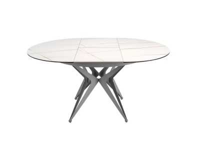 Extendable round table with ceramic top and stainless steel base - ADELYN