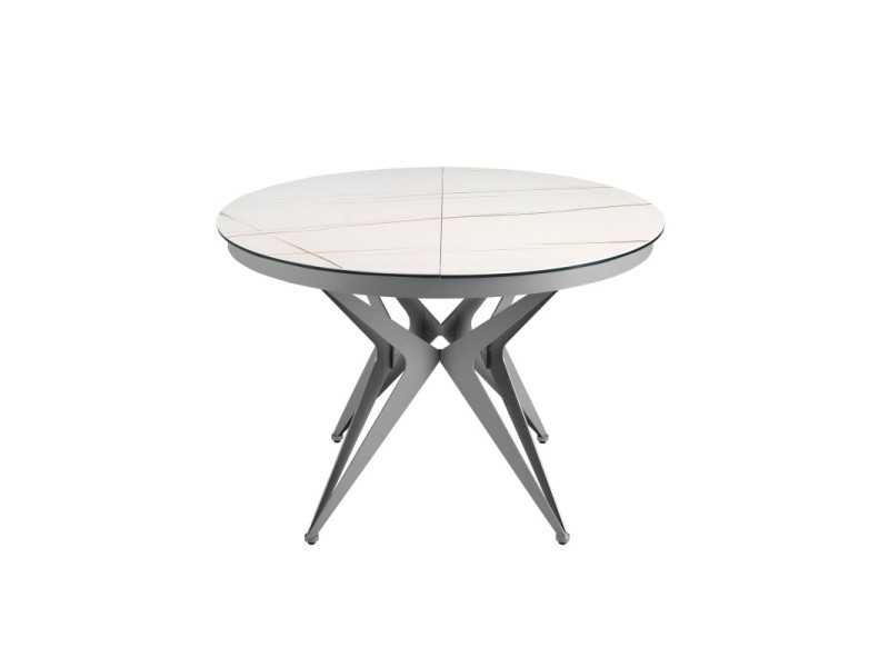 Table ronde extensible avec plateau en céramique et piètement en acier inoxydable - ADELYN