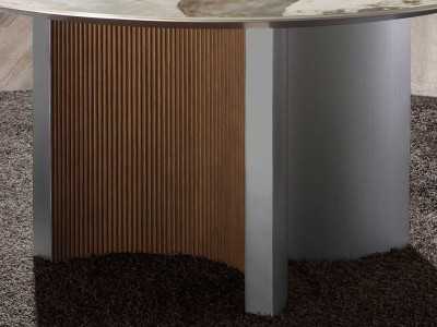 Mesa redonda de comedor, madera, madera lacada y tapa mármol porcelánico - ALBERTINE