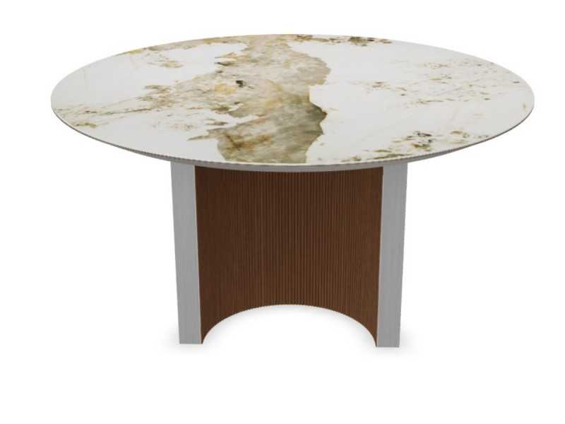 Table ronde de salle à manger, bois, bois laqué et plateau en marbre porcelainé - ALBERTINE - ALBERTINE