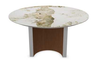 Mesa redonda de comedor, madera, madera lacada y tapa mármol porcelánico - ALBERTINE