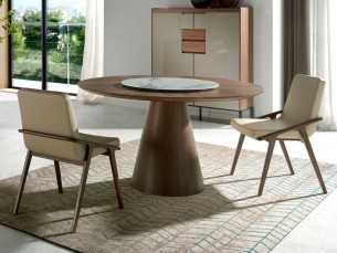 Round dining table in walnut wood and rotating plate - DERBY