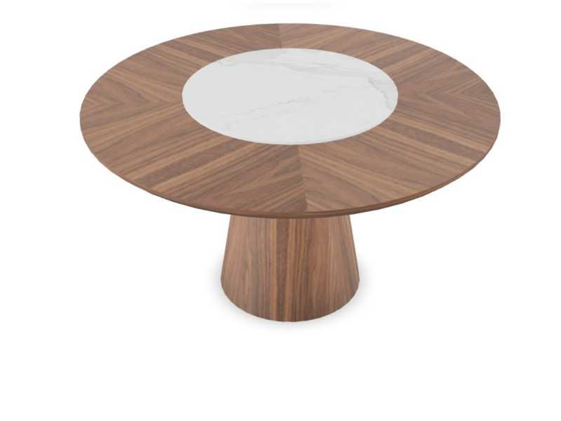 Mesa de comedor redonda en madera de nogal y plato giratorio - DERBY
