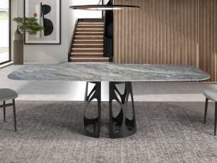Oval dining table with porcelain marble top - ANTONELLA