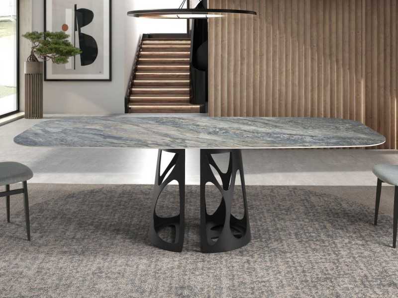 Table à manger ovale avec plateau en marbre porcelaine - ANTONELLA