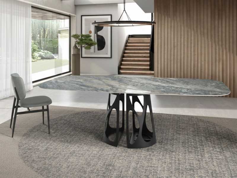 Oval dining table with porcelain marble top - ANTONELLA